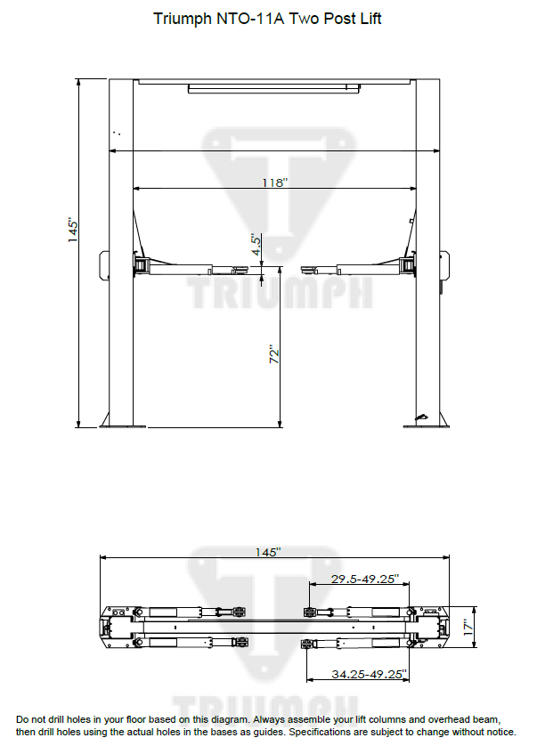 NTO-11A 11,000 lb Two Post Auto Lift