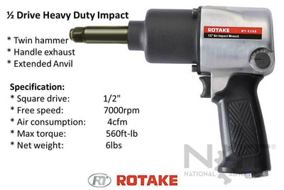 Rotake Heavy Duty Impact Wrench 1/2" Drive