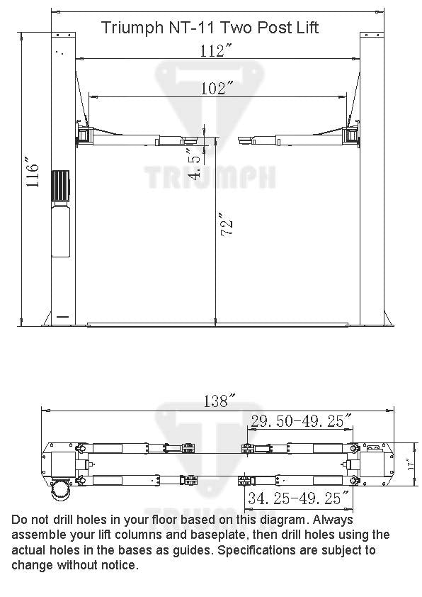 NT-11 11,000 lb Two Post Auto Lift